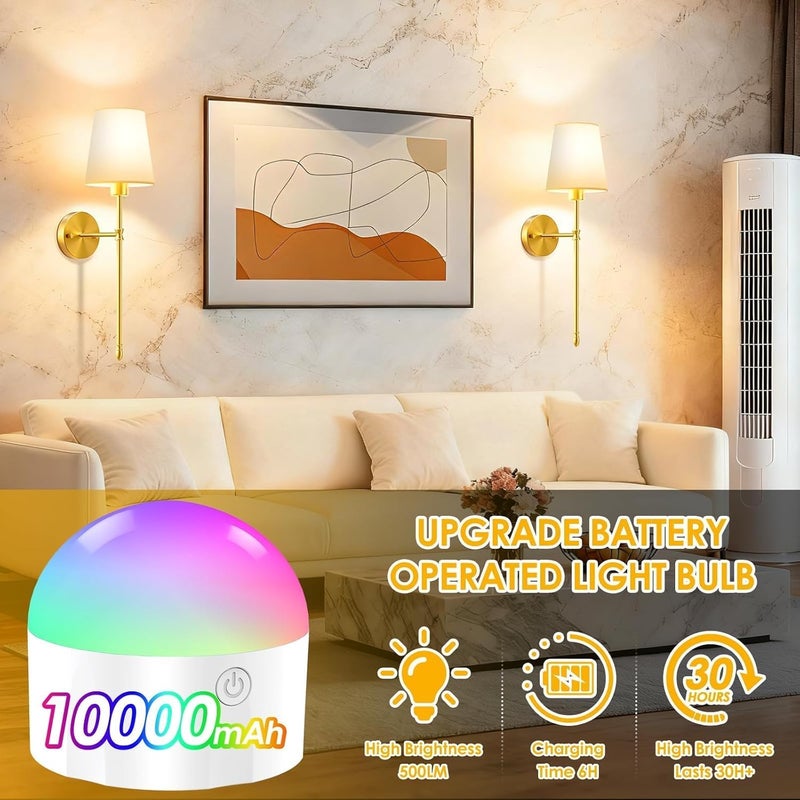 OCATO Battery Operated Wall Sconce: 10000mAh Wireless Wall Sconces Set of Two Rechargeable Lamp Dimmable Magnetic Lights with 7 RGB Colors and Remote Walls Decor for Bedroom Living Room Hallway - Image 2